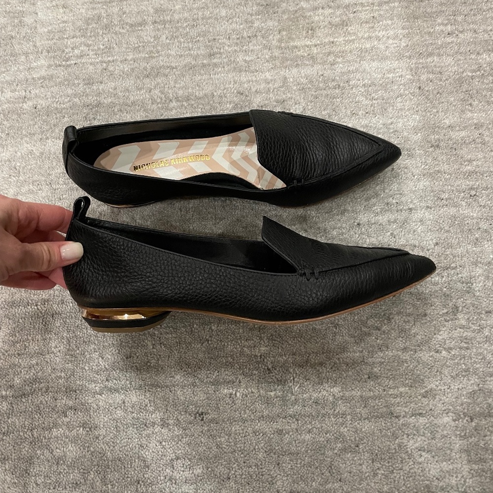 Nicholas Kirkwood Beya Black Leather Pointed Toe Flats (Hardly Worn)
